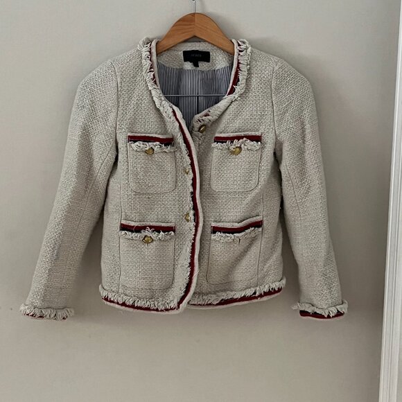 J. Crew Fringy Tweed Jacket Size 0 distressed - Picture 2 of 7
